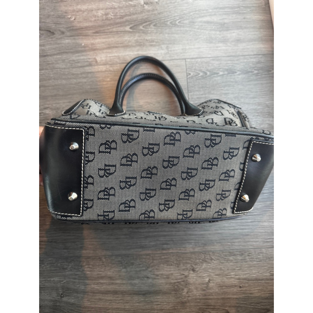 Dooney & Bourke DB Monogram Satchel Black Grey Canvas Leather Trim Shoulder Bag - Picture 4 of 11